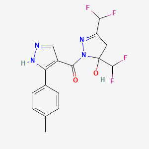 molecular formula C16H14F4N4O2 B4380028 [3,5-bis(difluoromethyl)-5-hydroxy-4,5-dihydro-1H-pyrazol-1-yl][5-(4-methylphenyl)-1H-pyrazol-4-yl]methanone 