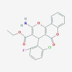 molecular formula C21H15ClFNO5 B438003 ethyl 2-amino-4-(2-chloro-6-fluorophenyl)-5-oxo-4H,5H-pyrano[3,2-c]chromene-3-carboxylate CAS No. 317842-19-6