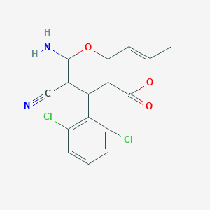 molecular formula C16H10Cl2N2O3 B438007 2-氨基-4-(2,6-二氯苯基)-7-甲基-5-氧代-4H,5H-吡喃[3,2-c]吡喃-3-腈 CAS No. 220986-43-6