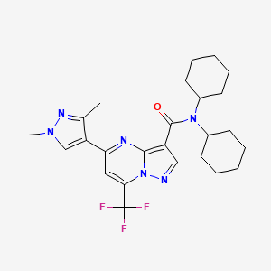 molecular formula C25H31F3N6O B4380078 N,N-dicyclohexyl-5-(1,3-dimethyl-1H-pyrazol-4-yl)-7-(trifluoromethyl)pyrazolo[1,5-a]pyrimidine-3-carboxamide 