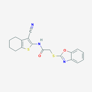 molecular formula C18H15N3O2S2 B438008 2-(1,3-benzoxazol-2-ylsulfanyl)-N-(3-cyano-4,5,6,7-tetrahydro-1-benzothien-2-yl)acetamide CAS No. 313481-45-7
