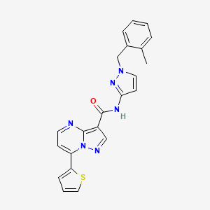 molecular formula C22H18N6OS B4380141 N-[1-(2-methylbenzyl)-1H-pyrazol-3-yl]-7-(2-thienyl)pyrazolo[1,5-a]pyrimidine-3-carboxamide 