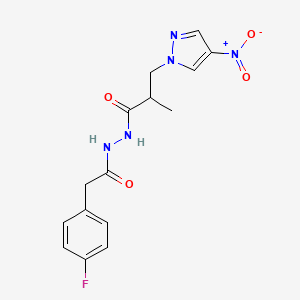 molecular formula C15H16FN5O4 B4380149 N-[2-(4-FLUOROPHENYL)ACETYL]-2-METHYL-3-(4-NITRO-1H-PYRAZOL-1-YL)PROPANOHYDRAZIDE 