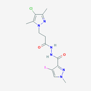 molecular formula C13H16ClIN6O2 B4380160 N-[3-(4-CHLORO-3,5-DIMETHYL-1H-PYRAZOL-1-YL)PROPANOYL]-4-IODO-1-METHYL-1H-PYRAZOLE-3-CARBOHYDRAZIDE 