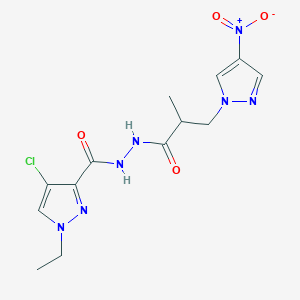 molecular formula C13H16ClN7O4 B4380173 4-CHLORO-1-ETHYL-N-[2-METHYL-3-(4-NITRO-1H-PYRAZOL-1-YL)PROPANOYL]-1H-PYRAZOLE-3-CARBOHYDRAZIDE 