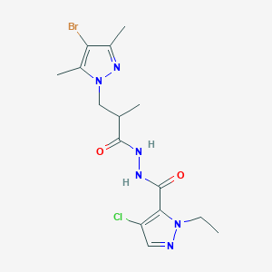 molecular formula C15H20BrClN6O2 B4380194 N-[3-(4-BROMO-3,5-DIMETHYL-1H-PYRAZOL-1-YL)-2-METHYLPROPANOYL]-4-CHLORO-1-ETHYL-1H-PYRAZOLE-5-CARBOHYDRAZIDE 