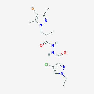 molecular formula C15H20BrClN6O2 B4380200 N-[3-(4-BROMO-3,5-DIMETHYL-1H-PYRAZOL-1-YL)-2-METHYLPROPANOYL]-4-CHLORO-1-ETHYL-1H-PYRAZOLE-3-CARBOHYDRAZIDE 