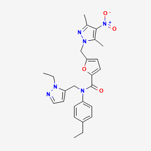 molecular formula C25H28N6O4 B4380279 5-[(3,5-dimethyl-4-nitro-1H-pyrazol-1-yl)methyl]-N-(4-ethylphenyl)-N-[(1-ethyl-1H-pyrazol-5-yl)methyl]-2-furamide 