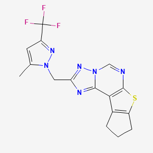 molecular formula C16H13F3N6S B4380285 2-{[5-methyl-3-(trifluoromethyl)-1H-pyrazol-1-yl]methyl}-9,10-dihydro-8H-cyclopenta[4,5]thieno[3,2-e][1,2,4]triazolo[1,5-c]pyrimidine 