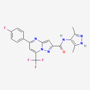 molecular formula C19H14F4N6O B4380381 N-(3,5-dimethyl-1H-pyrazol-4-yl)-5-(4-fluorophenyl)-7-(trifluoromethyl)pyrazolo[1,5-a]pyrimidine-2-carboxamide 