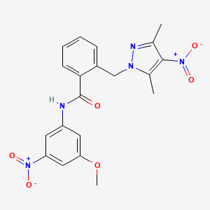 molecular formula C20H19N5O6 B4380548 2-[(3,5-dimethyl-4-nitro-1H-pyrazol-1-yl)methyl]-N-(3-methoxy-5-nitrophenyl)benzamide 