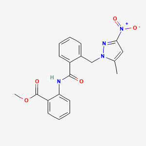 molecular formula C20H18N4O5 B4380581 methyl 2-({2-[(5-methyl-3-nitro-1H-pyrazol-1-yl)methyl]benzoyl}amino)benzoate 