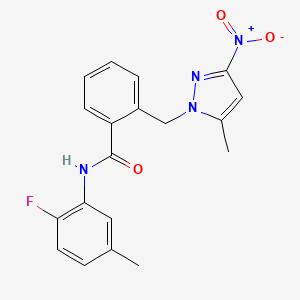 molecular formula C19H17FN4O3 B4380591 N-(2-fluoro-5-methylphenyl)-2-[(5-methyl-3-nitro-1H-pyrazol-1-yl)methyl]benzamide 