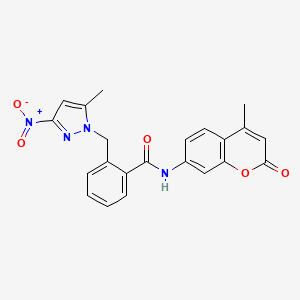 molecular formula C22H18N4O5 B4380592 2-[(5-methyl-3-nitro-1H-pyrazol-1-yl)methyl]-N-(4-methyl-2-oxo-2H-chromen-7-yl)benzamide 