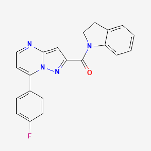 molecular formula C21H15FN4O B4380614 2,3-dihydro-1H-indol-1-yl[7-(4-fluorophenyl)pyrazolo[1,5-a]pyrimidin-2-yl]methanone 