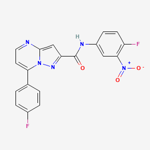 molecular formula C19H11F2N5O3 B4380636 N~2~-(4-FLUORO-3-NITROPHENYL)-7-(4-FLUOROPHENYL)PYRAZOLO[1,5-A]PYRIMIDINE-2-CARBOXAMIDE 