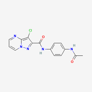 molecular formula C15H12ClN5O2 B4380745 N~2~-[4-(ACETYLAMINO)PHENYL]-3-CHLOROPYRAZOLO[1,5-A]PYRIMIDINE-2-CARBOXAMIDE 