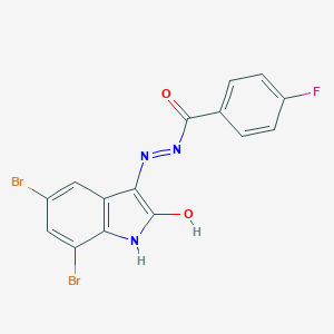 molecular formula C15H8Br2FN3O2 B438075 (Z)-N'-(5,7-dibromo-2-oxoindolin-3-ylidene)-4-fluorobenzohydrazide CAS No. 330673-88-6