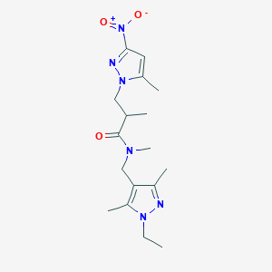 molecular formula C17H26N6O3 B4380919 N~1~-[(1-ETHYL-3,5-DIMETHYL-1H-PYRAZOL-4-YL)METHYL]-N~1~,2-DIMETHYL-3-(5-METHYL-3-NITRO-1H-PYRAZOL-1-YL)PROPANAMIDE 