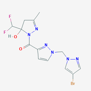 molecular formula C13H13BrF2N6O2 B4380942 {1-[(4-bromo-1H-pyrazol-1-yl)methyl]-1H-pyrazol-3-yl}[5-(difluoromethyl)-5-hydroxy-3-methyl-4,5-dihydro-1H-pyrazol-1-yl]methanone 