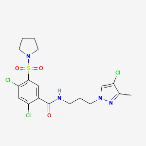 2,4-dichloro-N-[3-(4-chloro-3-methyl-1H-pyrazol-1-yl)propyl]-5-(1-pyrrolidinylsulfonyl)benzamide