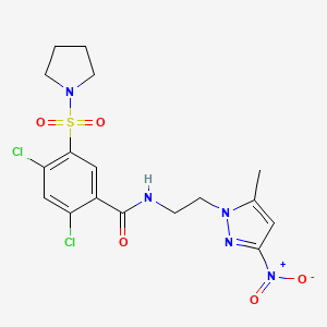 2,4-dichloro-N-[2-(5-methyl-3-nitro-1H-pyrazol-1-yl)ethyl]-5-(1-pyrrolidinylsulfonyl)benzamide