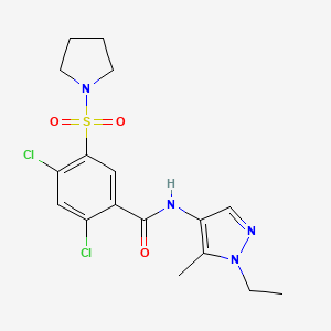 molecular formula C17H20Cl2N4O3S B4380991 2,4-dichloro-N-(1-ethyl-5-methyl-1H-pyrazol-4-yl)-5-(1-pyrrolidinylsulfonyl)benzamide 