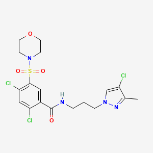 molecular formula C18H21Cl3N4O4S B4381001 2,4-DICHLORO-N-[3-(4-CHLORO-3-METHYL-1H-PYRAZOL-1-YL)PROPYL]-5-(MORPHOLINOSULFONYL)BENZAMIDE 