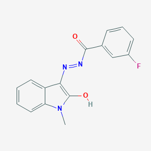 molecular formula C16H12FN3O2 B438101 3-fluoro-N'-[(3Z)-1-methyl-2-oxo-1,2-dihydro-3H-indol-3-ylidene]benzohydrazide 