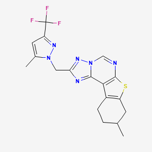 molecular formula C18H17F3N6S B4381069 9-methyl-2-{[5-methyl-3-(trifluoromethyl)-1H-pyrazol-1-yl]methyl}-8,9,10,11-tetrahydro[1]benzothieno[3,2-e][1,2,4]triazolo[1,5-c]pyrimidine 