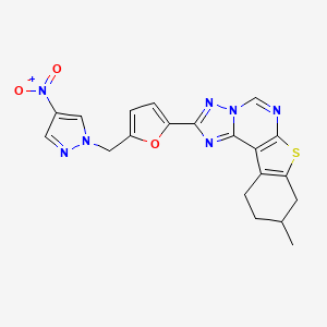 molecular formula C20H17N7O3S B4381070 9-methyl-2-{5-[(4-nitro-1H-pyrazol-1-yl)methyl]-2-furyl}-8,9,10,11-tetrahydro[1]benzothieno[3,2-e][1,2,4]triazolo[1,5-c]pyrimidine 