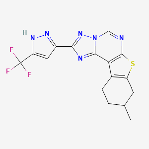 molecular formula C16H13F3N6S B4381075 9-methyl-2-[3-(trifluoromethyl)-1H-pyrazol-5-yl]-8,9,10,11-tetrahydro[1]benzothieno[3,2-e][1,2,4]triazolo[1,5-c]pyrimidine 