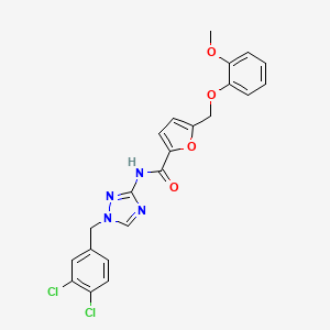 molecular formula C22H18Cl2N4O4 B4381183 N-[1-(3,4-dichlorobenzyl)-1H-1,2,4-triazol-3-yl]-5-[(2-methoxyphenoxy)methyl]-2-furamide 