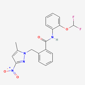 molecular formula C19H16F2N4O4 B4381262 N-[2-(difluoromethoxy)phenyl]-2-[(5-methyl-3-nitro-1H-pyrazol-1-yl)methyl]benzamide 