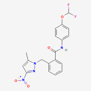 molecular formula C19H16F2N4O4 B4381276 N-[4-(difluoromethoxy)phenyl]-2-[(5-methyl-3-nitro-1H-pyrazol-1-yl)methyl]benzamide 