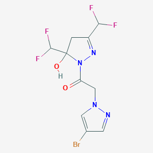 molecular formula C10H9BrF4N4O2 B4381307 1-[3,5-BIS(DIFLUOROMETHYL)-5-HYDROXY-4,5-DIHYDRO-1H-PYRAZOL-1-YL]-2-(4-BROMO-1H-PYRAZOL-1-YL)-1-ETHANONE 