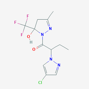 molecular formula C12H14ClF3N4O2 B4381317 2-(4-CHLORO-1H-PYRAZOL-1-YL)-1-[5-HYDROXY-3-METHYL-5-(TRIFLUOROMETHYL)-4,5-DIHYDRO-1H-PYRAZOL-1-YL]-1-BUTANONE 