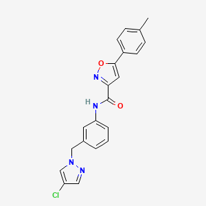 molecular formula C21H17ClN4O2 B4381367 N-{3-[(4-chloro-1H-pyrazol-1-yl)methyl]phenyl}-5-(4-methylphenyl)-3-isoxazolecarboxamide 