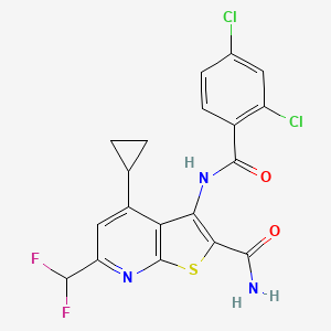 molecular formula C19H13Cl2F2N3O2S B4381421 4-cyclopropyl-3-[(2,4-dichlorobenzoyl)amino]-6-(difluoromethyl)thieno[2,3-b]pyridine-2-carboxamide 