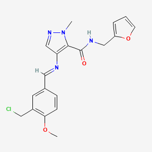 4-({(E)-1-[3-(CHLOROMETHYL)-4-METHOXYPHENYL]METHYLIDENE}AMINO)-N-(2-FURYLMETHYL)-1-METHYL-1H-PYRAZOLE-5-CARBOXAMIDE