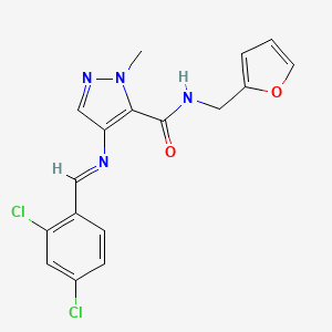 molecular formula C17H14Cl2N4O2 B4381461 4-{[(E)-1-(2,4-DICHLOROPHENYL)METHYLIDENE]AMINO}-N-(2-FURYLMETHYL)-1-METHYL-1H-PYRAZOLE-5-CARBOXAMIDE 