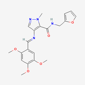 molecular formula C20H22N4O5 B4381466 N-(2-FURYLMETHYL)-1-METHYL-4-{[(E)-1-(2,4,5-TRIMETHOXYPHENYL)METHYLIDENE]AMINO}-1H-PYRAZOLE-5-CARBOXAMIDE 