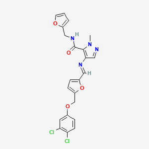 4-[((E)-1-{5-[(3,4-DICHLOROPHENOXY)METHYL]-2-FURYL}METHYLIDENE)AMINO]-N-(2-FURYLMETHYL)-1-METHYL-1H-PYRAZOLE-5-CARBOXAMIDE