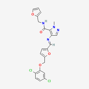 molecular formula C22H18Cl2N4O4 B4381478 4-[((E)-1-{5-[(2,5-DICHLOROPHENOXY)METHYL]-2-FURYL}METHYLIDENE)AMINO]-N-(2-FURYLMETHYL)-1-METHYL-1H-PYRAZOLE-5-CARBOXAMIDE 