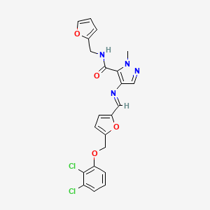 molecular formula C22H18Cl2N4O4 B4381493 4-[((E)-1-{5-[(2,3-DICHLOROPHENOXY)METHYL]-2-FURYL}METHYLIDENE)AMINO]-N-(2-FURYLMETHYL)-1-METHYL-1H-PYRAZOLE-5-CARBOXAMIDE 