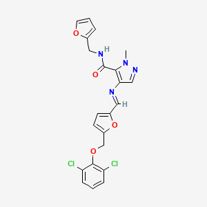 4-[((E)-1-{5-[(2,6-DICHLOROPHENOXY)METHYL]-2-FURYL}METHYLIDENE)AMINO]-N-(2-FURYLMETHYL)-1-METHYL-1H-PYRAZOLE-5-CARBOXAMIDE