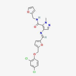 molecular formula C22H18Cl2N4O4 B4381503 4-[((E)-1-{5-[(2,4-DICHLOROPHENOXY)METHYL]-2-FURYL}METHYLIDENE)AMINO]-N-(2-FURYLMETHYL)-1-METHYL-1H-PYRAZOLE-5-CARBOXAMIDE 