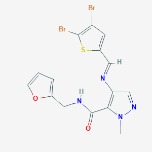 molecular formula C15H12Br2N4O2S B4381504 4-{[(E)-1-(4,5-DIBROMO-2-THIENYL)METHYLIDENE]AMINO}-N-(2-FURYLMETHYL)-1-METHYL-1H-PYRAZOLE-5-CARBOXAMIDE 