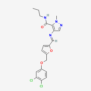 molecular formula C20H20Cl2N4O3 B4381515 4-[((E)-1-{5-[(3,4-DICHLOROPHENOXY)METHYL]-2-FURYL}METHYLIDENE)AMINO]-1-METHYL-N-PROPYL-1H-PYRAZOLE-5-CARBOXAMIDE 