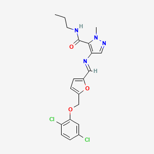 molecular formula C20H20Cl2N4O3 B4381521 4-[((E)-1-{5-[(2,5-DICHLOROPHENOXY)METHYL]-2-FURYL}METHYLIDENE)AMINO]-1-METHYL-N-PROPYL-1H-PYRAZOLE-5-CARBOXAMIDE 